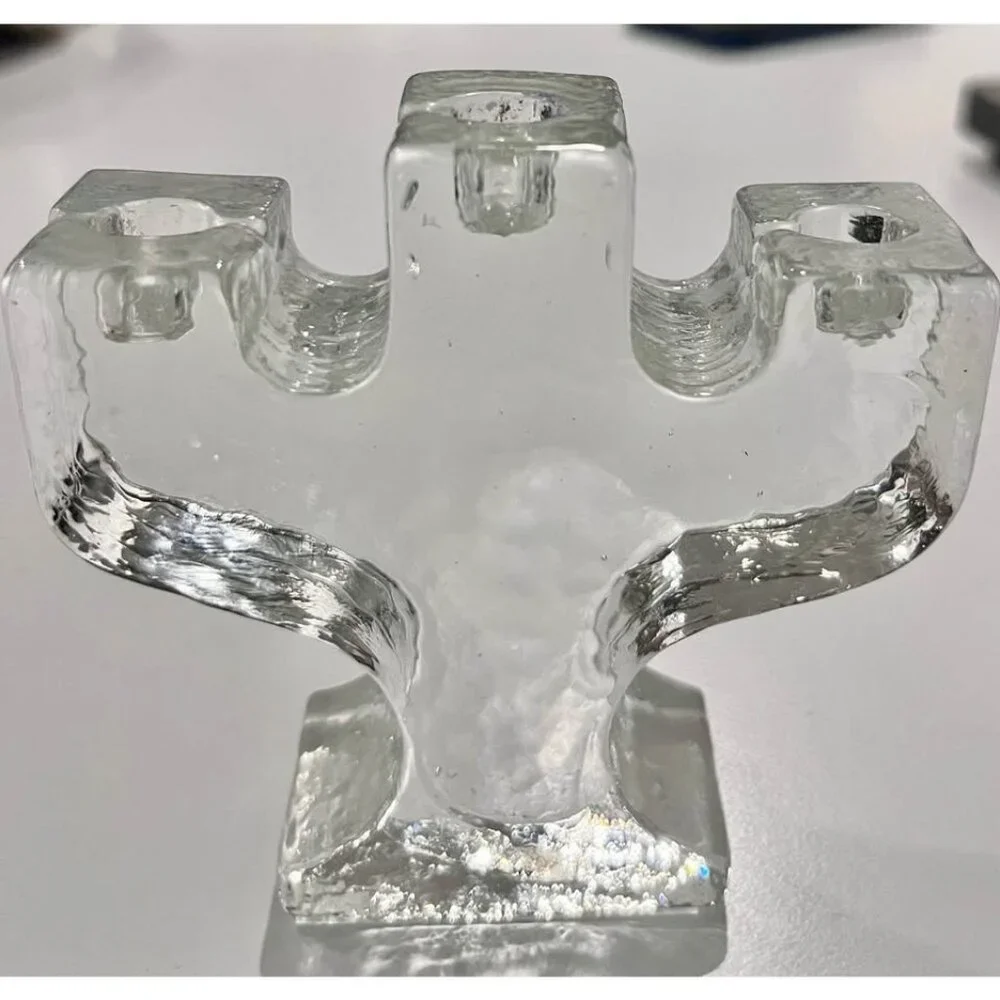 MCM Pukeberg clear candle holder, designed by Staffan Gellerstedt
